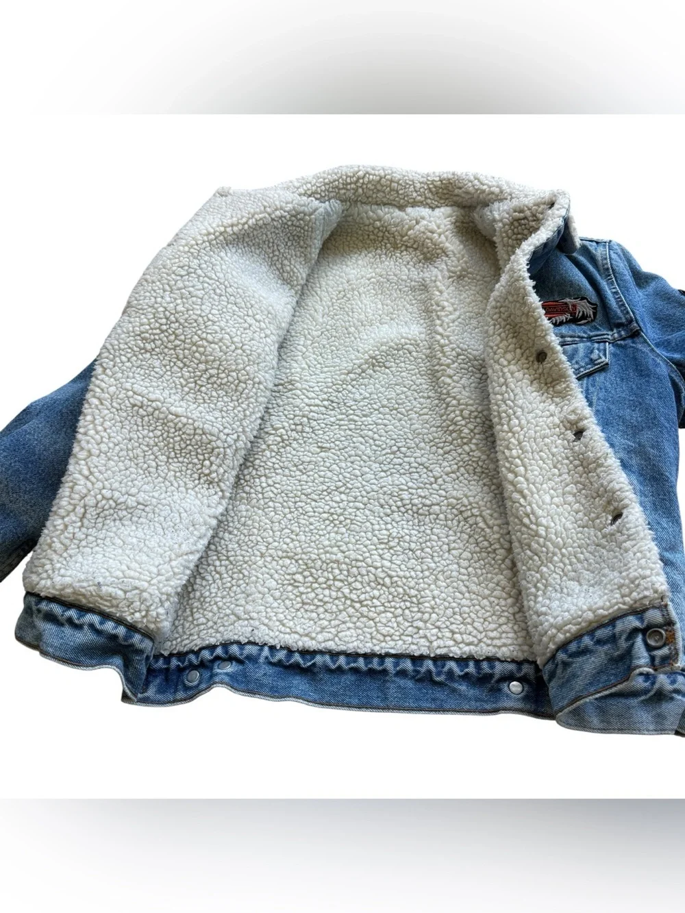 VTG Levi’s x Harley Davidson Patches Trucker Sherpa Distressed Denim Biker Y2K
